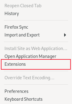 The "Extensions" option in the hamburger menu in the Web browser