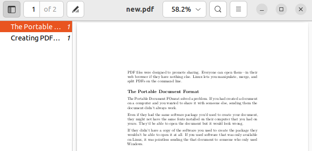 Opening the PDF created by pandoc