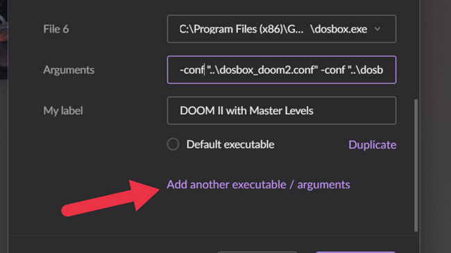 GoG Game configuration add another executable option