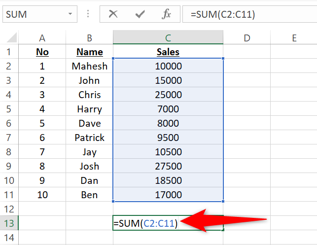 How to Sum a Column in Microsoft Excel