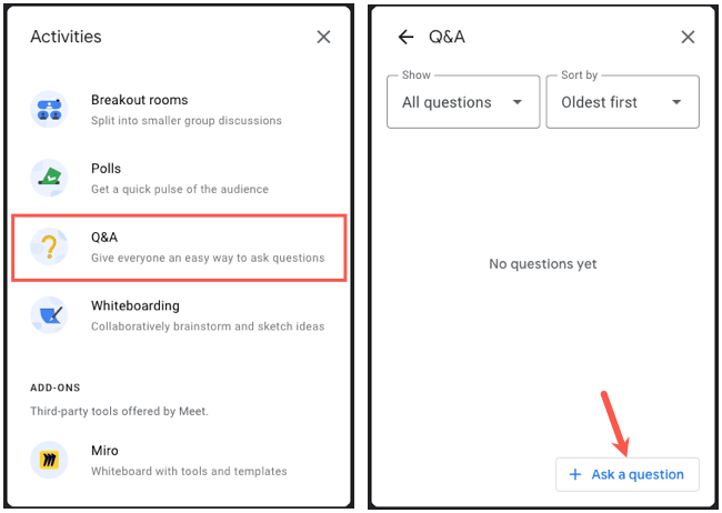 Ask a question in Google Meet