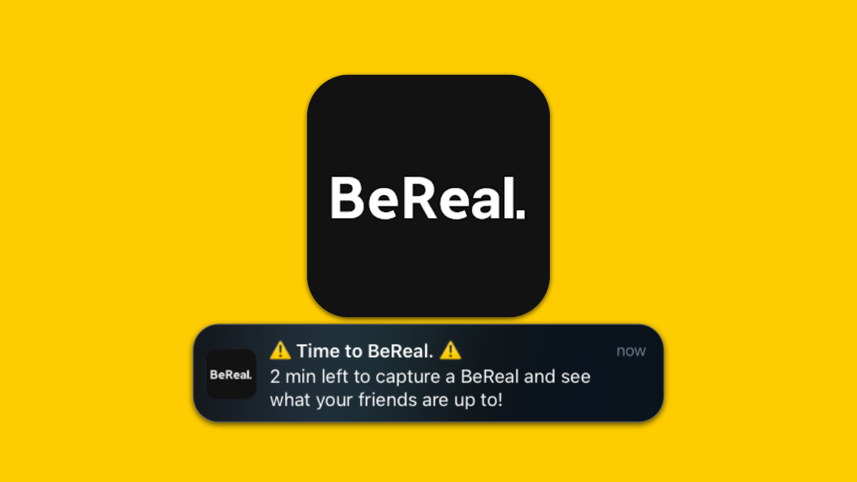 BeReal logo and notification.