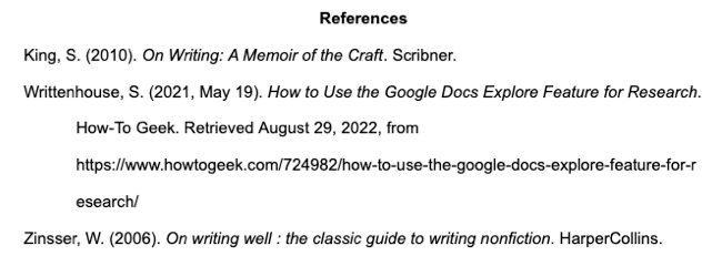 Reference list in Google Docs