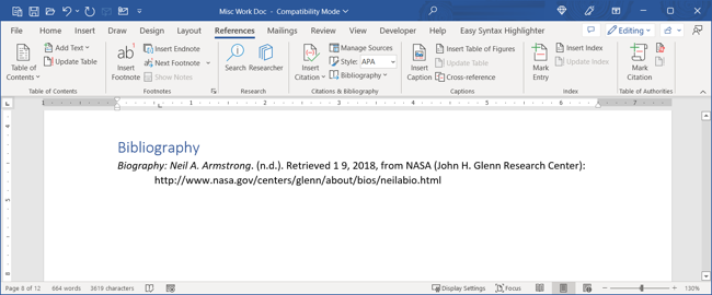 Bibliography in Word