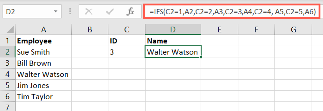 IFS function with cell reference value results