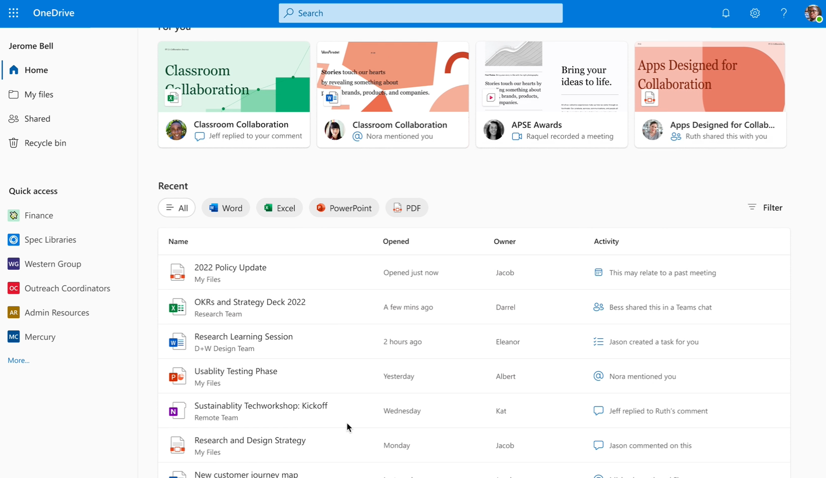 OneDrive Home page