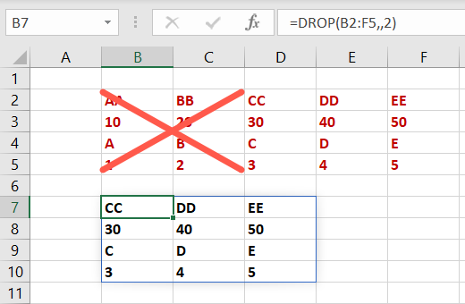 DROP function for columns