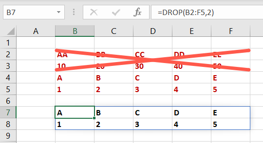 DROP function for rows