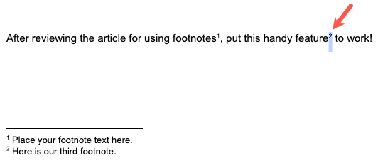 Footnote number selected in the text