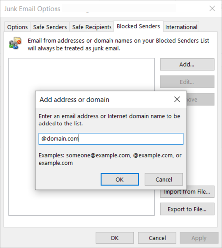 Enter the domain name to block
