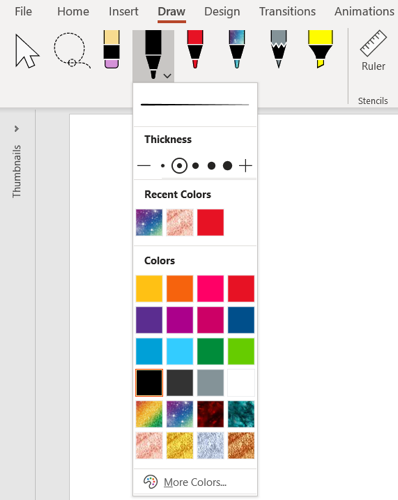 Tools on the Draw tab in PowerPoint