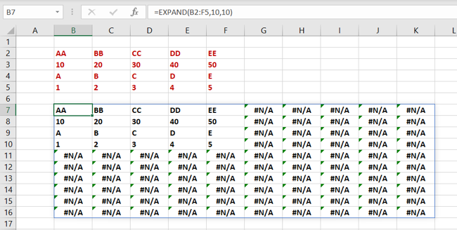 EXPAND function in Excel