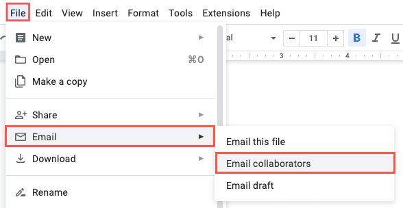 Email Collaborators in the File menu