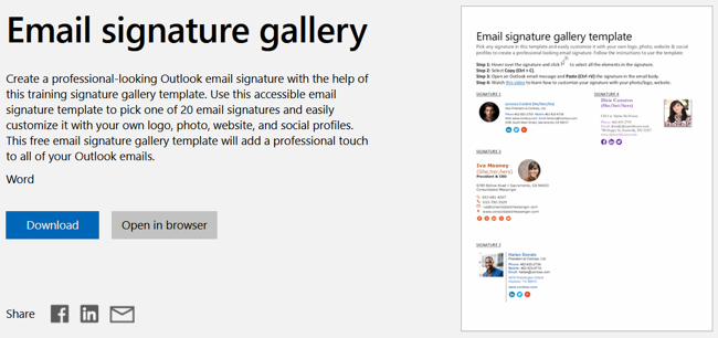 Email signature template on the web