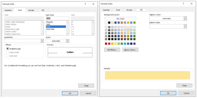 Font and Fill formatting