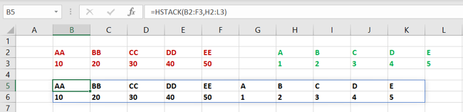 HSTACK function in Excel