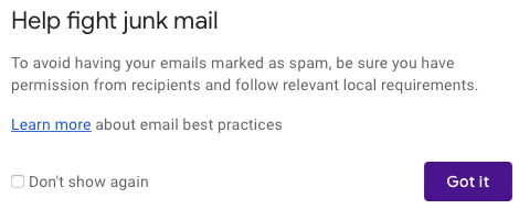 Junk mail message for Multi-Send in Gmail