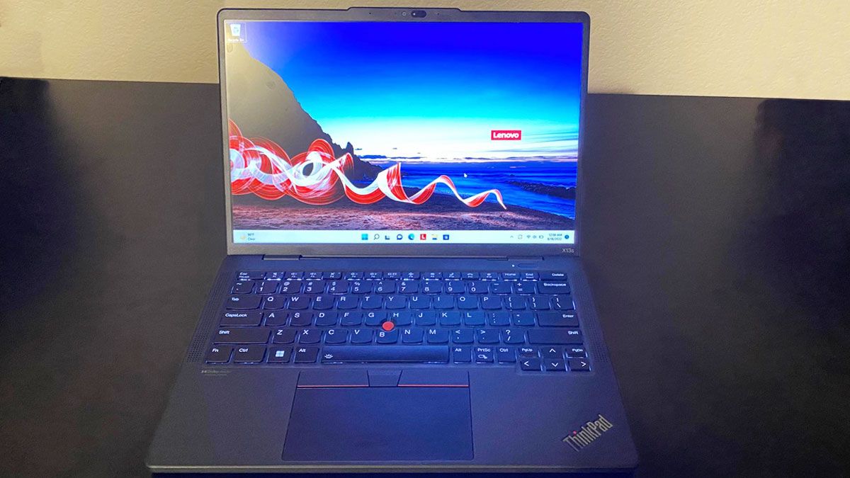 Image of the Lenovo ThinkPad X13 laptop, including wallpaper
