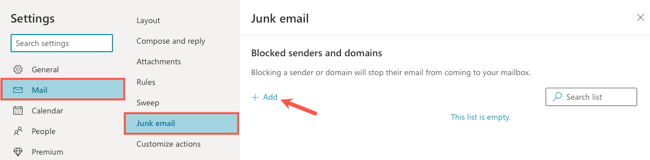 Mail, Junk, option to Add