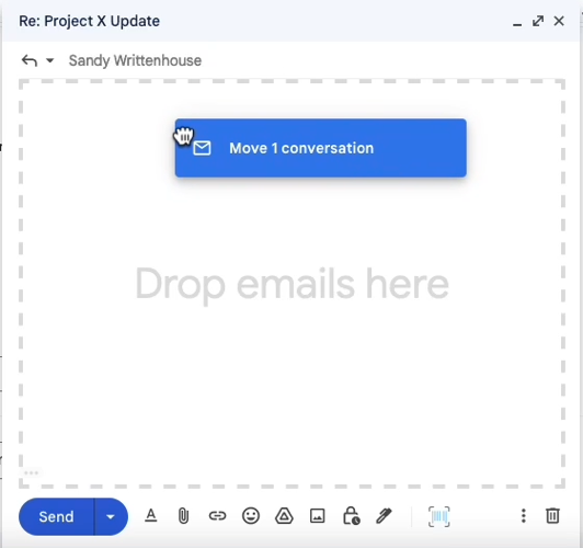 Drag the email to the reply box in the new window