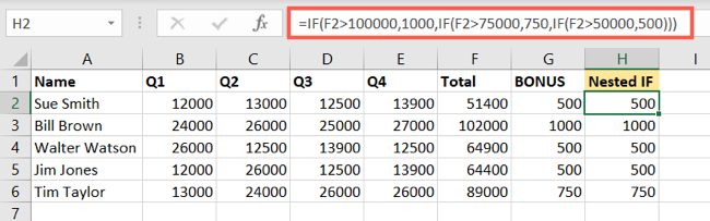 Nested IF statement for number results