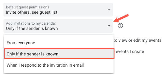 Only if the Sender is Known in the add invitations drop-down list