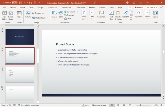 PowerPoint interface, Home tab