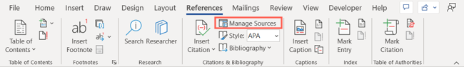 Manage Sources on the References tab