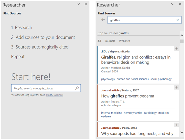 Researcher tool in Word