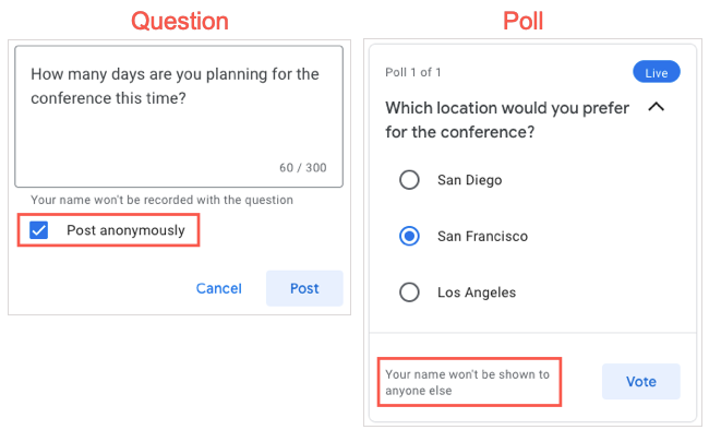 Respond anonymously in Google Meet