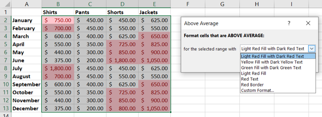 Formatting options for a quick rule