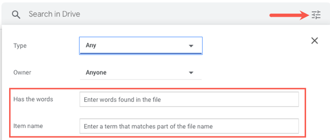 Search Options and boxes for keywords