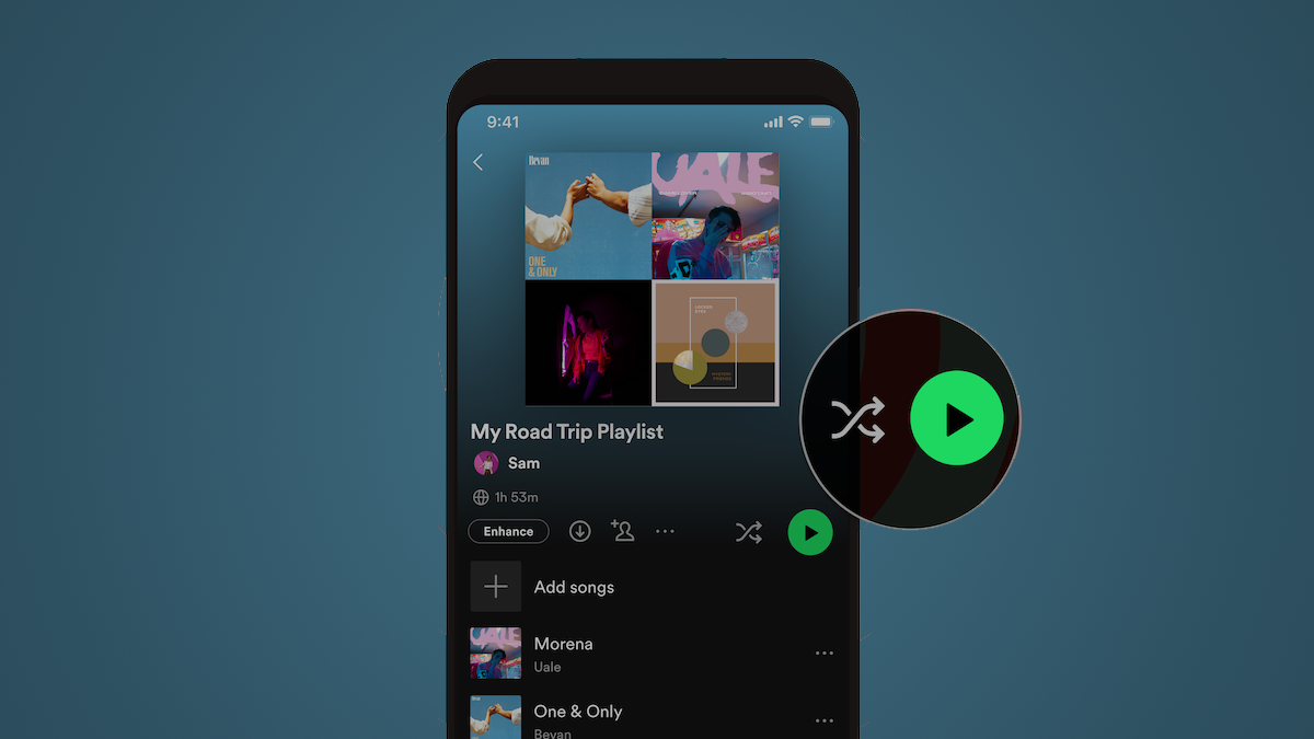 Spotify shuffle and play buttons