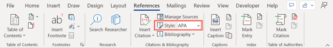 Citation style on the References tab
