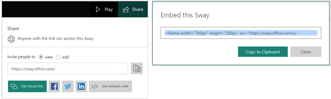 Sway sharing and embed options