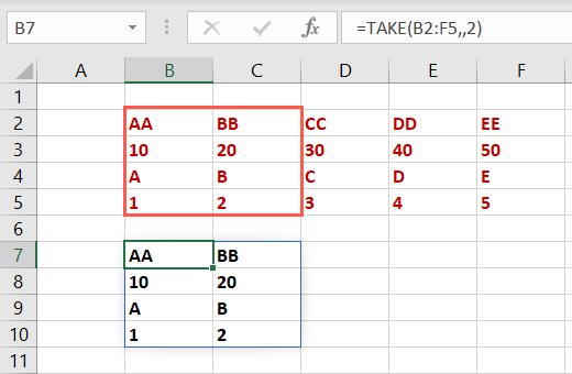 TAKE function for columns