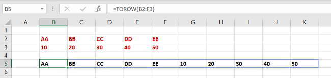 TOROW function in Excel