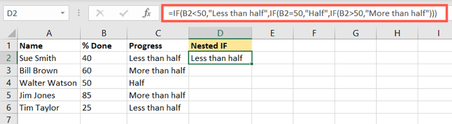 Nested IF statement for text results