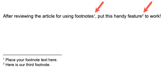 Two footnotes in Google Docs on the web