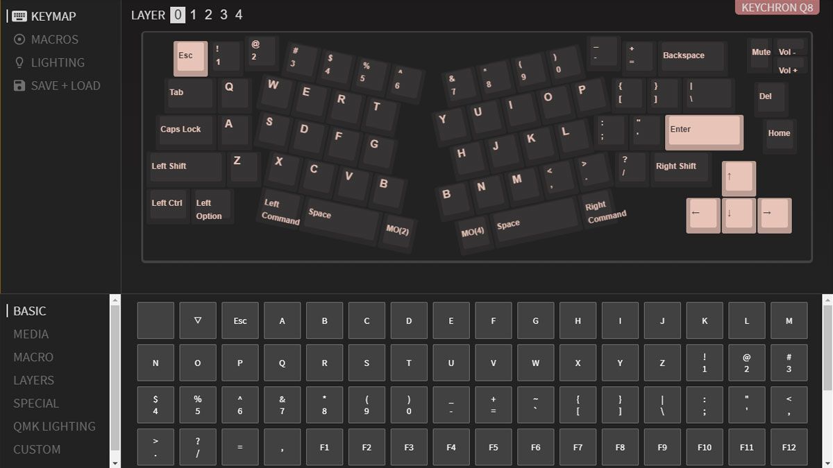 VIA keyboard configuration software layout