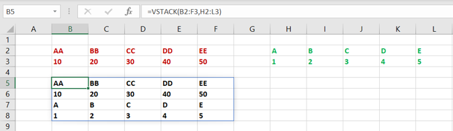 VSTACK function in Excel