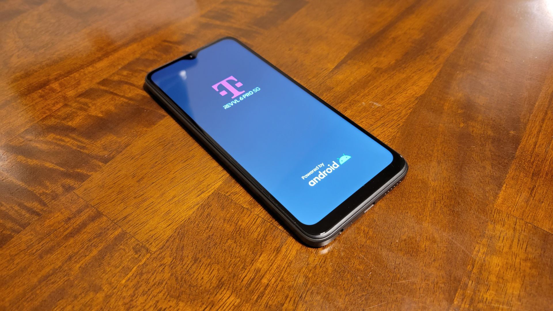 tmobile revvl 6 pro smartphone starting up and showing the android logo