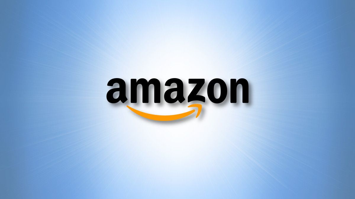The Amazon logo on a blue background