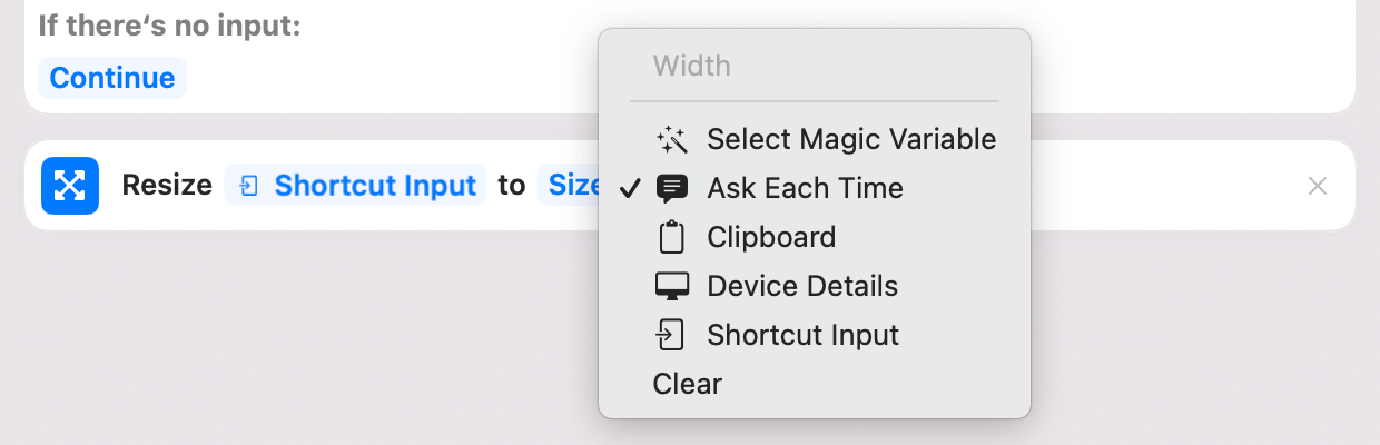 Ask Each Time for Resize in Shortcuts