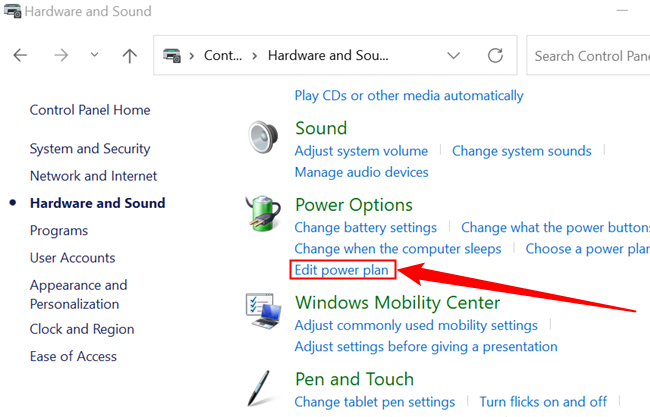 Click &ldquo;Edit Power Plan.&quot;