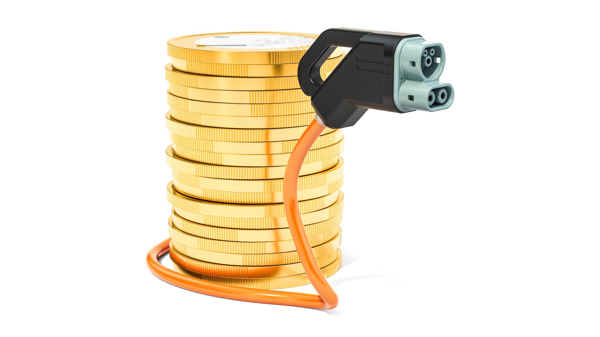stack of coins and an EV car charger