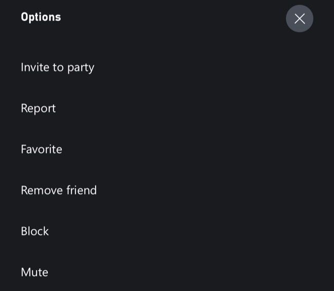 Xbox friends options in mobile app