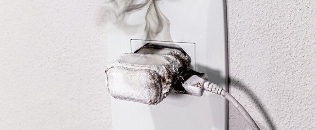 A hot, melting phone charger that is smoking