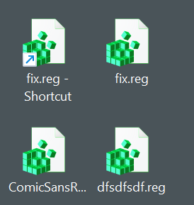 Green REG files instead of the usual blue ones.