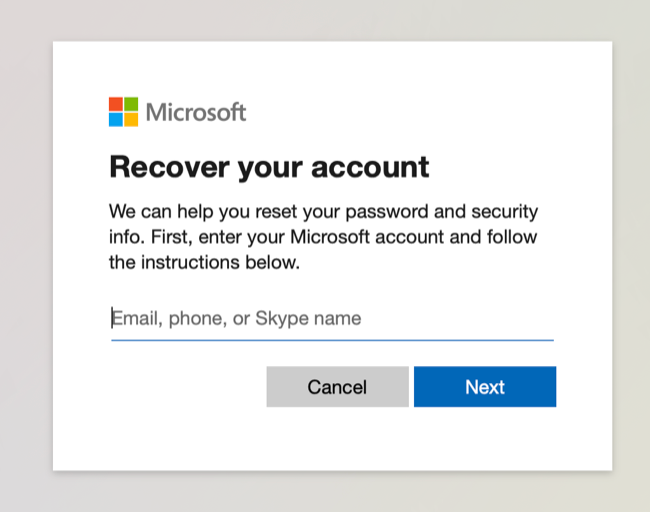Enter Microsoft account email